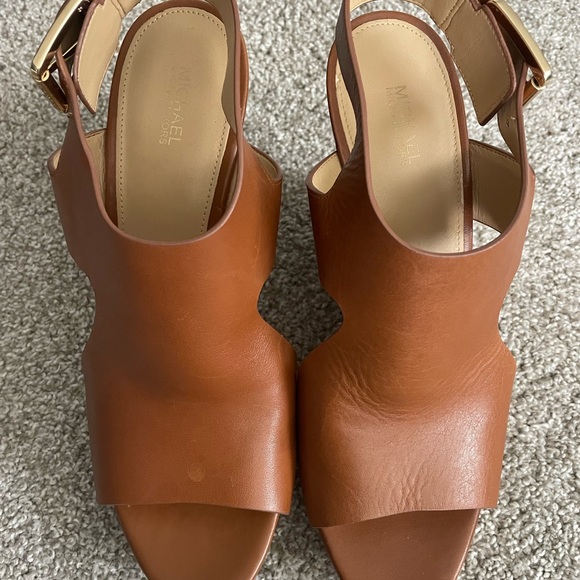 Michael Kors Brown Leather Wedge Sandals - Picture 3 of 5